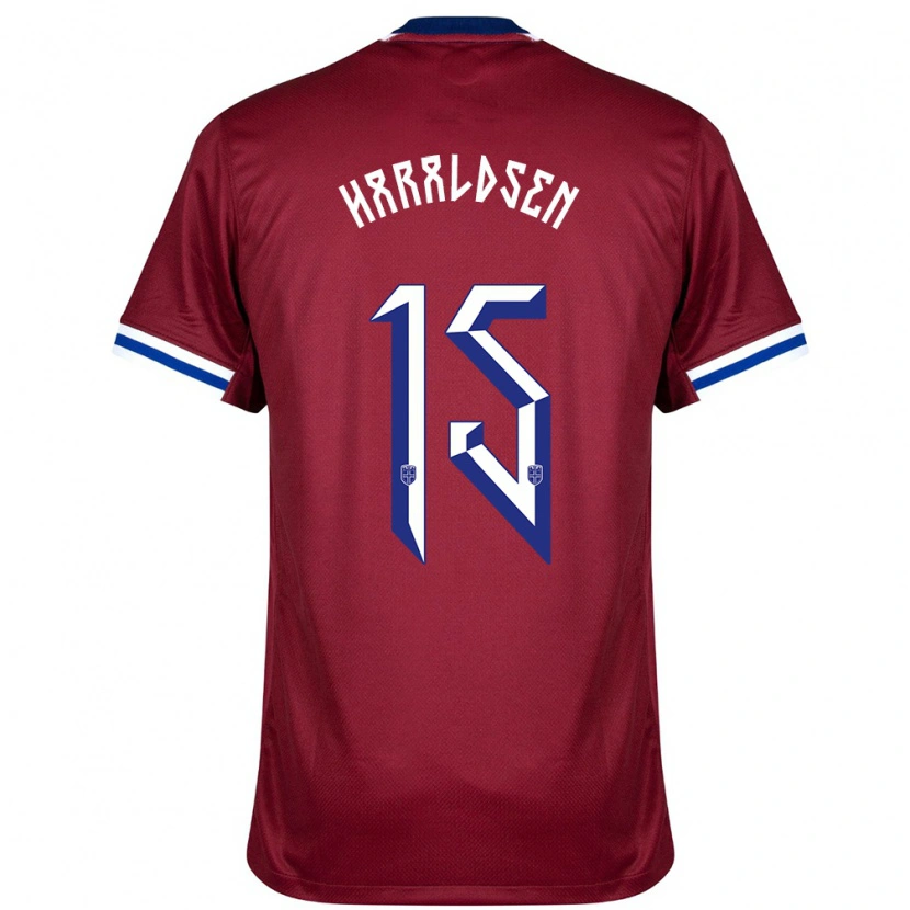 Danxen Donna Maglia Norvegia Henrik Haraldsen #15 Rosso Blu Bianco Kit Gara Home 24-26 Maglietta