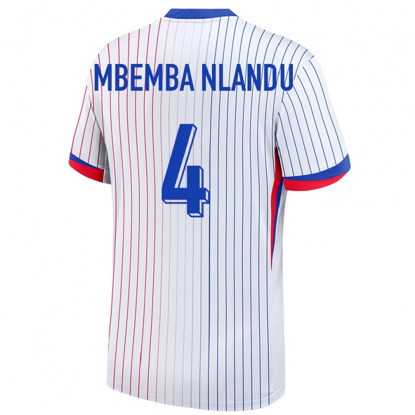 Danxen Donna Maglia Francia Emmanuel Mbemba Nlandu #4 Bianco Kit Gara Away 24-26 Maglietta