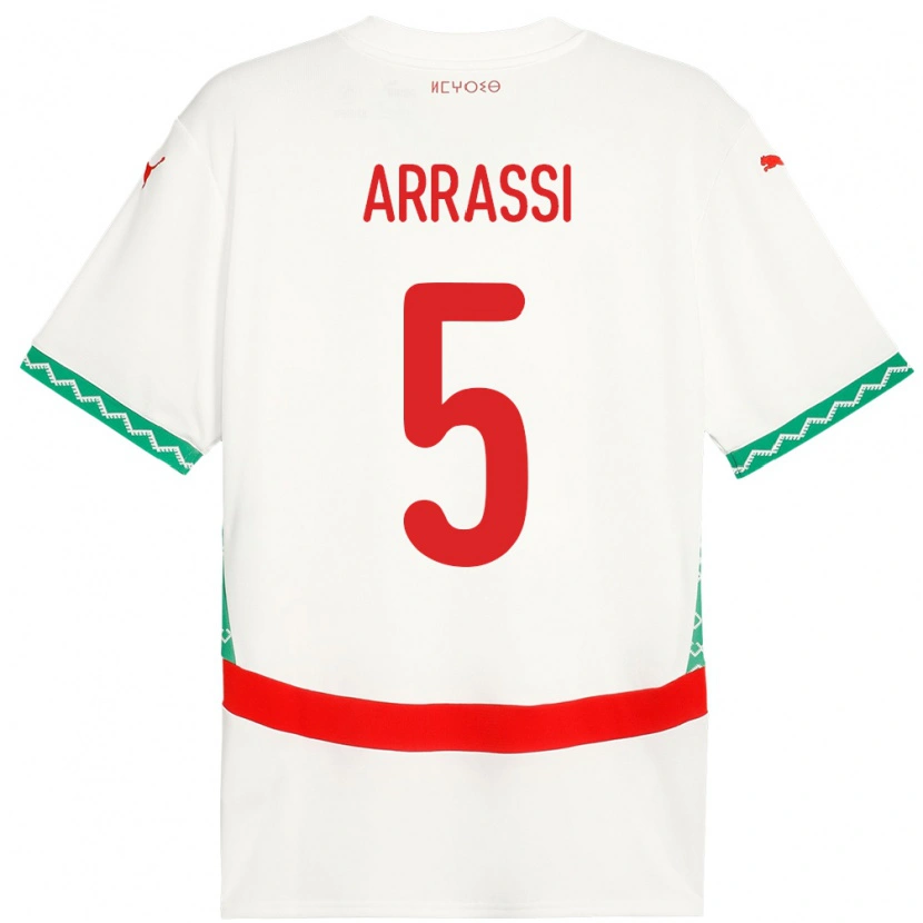 Danxen Donna Maglia Marocco Bouchaib Arrassi #5 Bianco Kit Gara Away 24-26 Maglietta