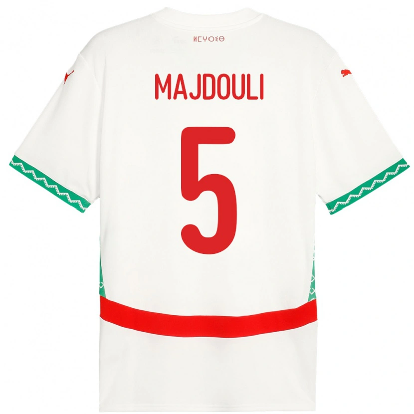 Danxen Donna Maglia Marocco Wael Majdouli #5 Bianco Kit Gara Away 24-26 Maglietta