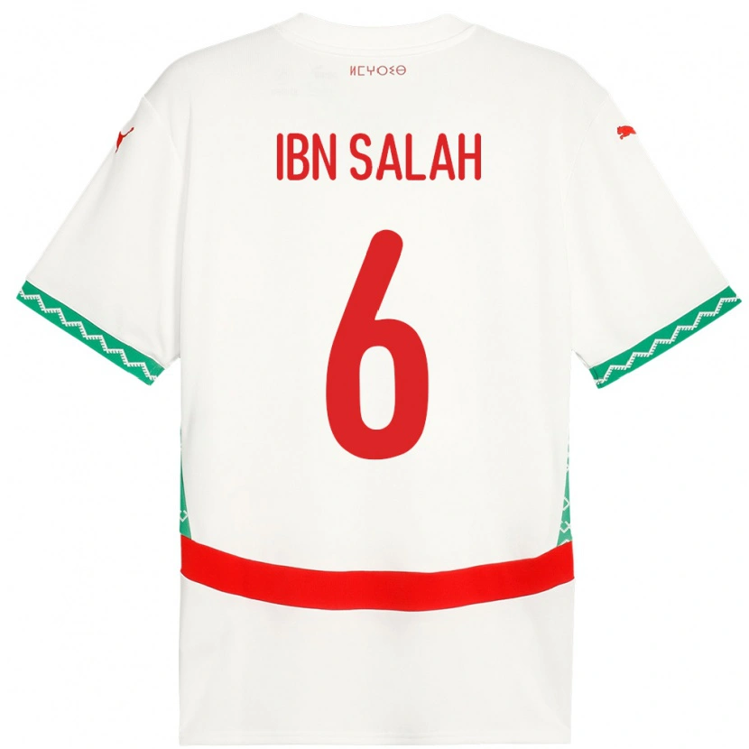Danxen Donna Maglia Marocco Oualid Ibn Salah #6 Bianco Kit Gara Away 24-26 Maglietta