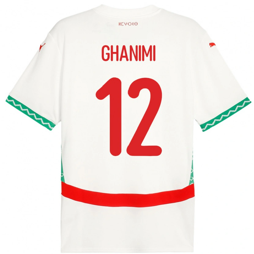 Danxen Donna Maglia Marocco Rachid Ghanimi #12 Bianco Kit Gara Away 24-26 Maglietta