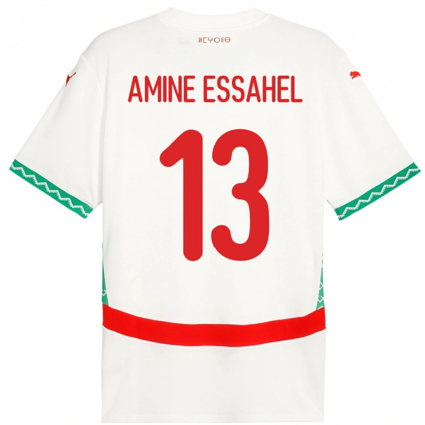 Danxen Donna Maglia Marocco Mohamed Amine Essahel #13 Bianco Kit Gara Away 24-26 Maglietta
