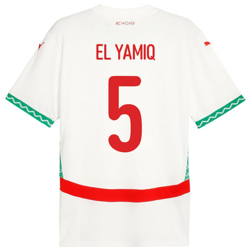 Danxen Donna Maglia Marocco Jawad El Yamiq #5 Bianco Kit Gara Away 24-26 Maglietta