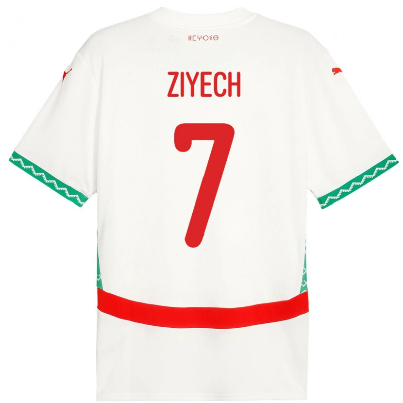 Danxen Donna Maglia Marocco Hakim Ziyech #7 Bianco Kit Gara Away 24-26 Maglietta