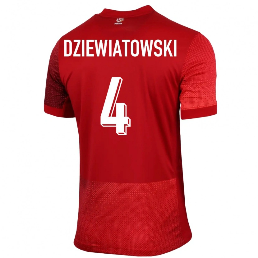 Danxen Donna Maglia Polonia Mateusz Dziewiatowski #4 Rosso Kit Gara Away 24-26 Maglietta