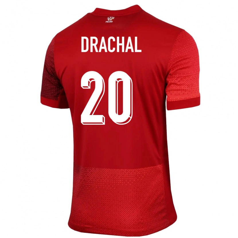 Danxen Donna Maglia Polonia Dawid Drachal #20 Rosso Kit Gara Away 24-26 Maglietta