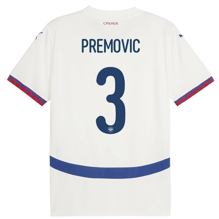 Danxen Donna Maglia Serbia Relja Premovic #3 Bianco Kit Gara Away 24-26 Maglietta