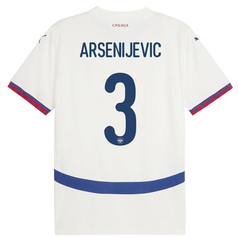 Danxen Donna Maglia Serbia Andrej Arsenijevic #3 Bianco Kit Gara Away 24-26 Maglietta