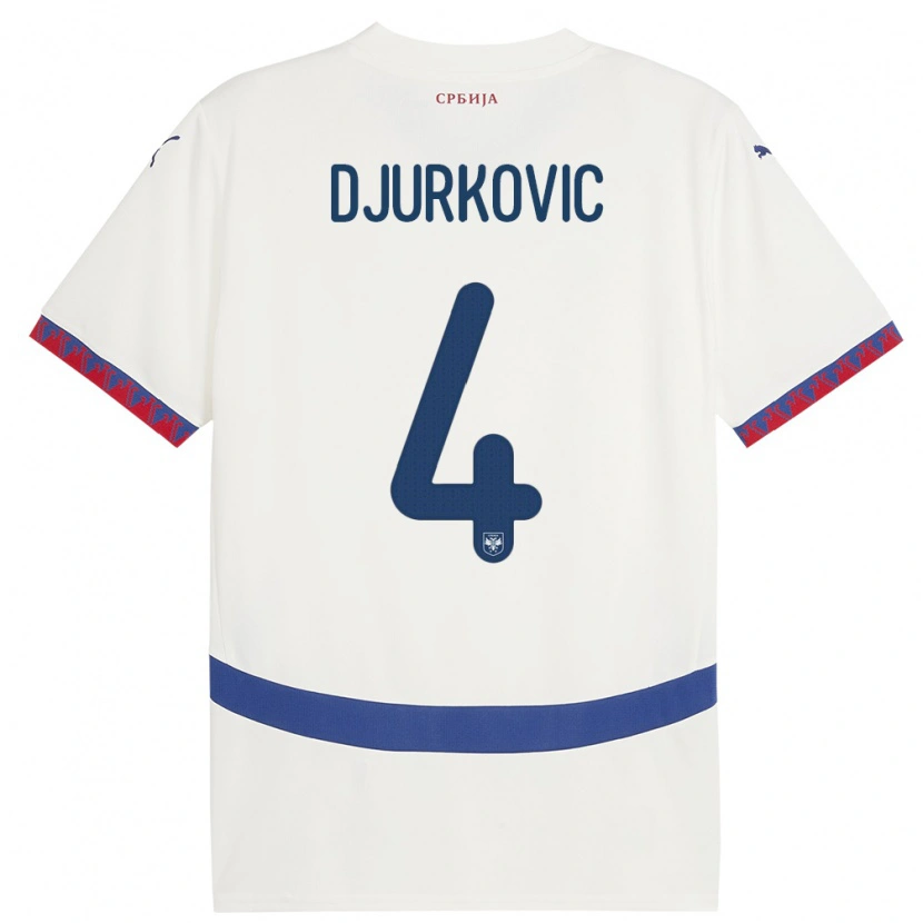 Danxen Donna Maglia Serbia Jagos Djurkovic #4 Bianco Kit Gara Away 24-26 Maglietta