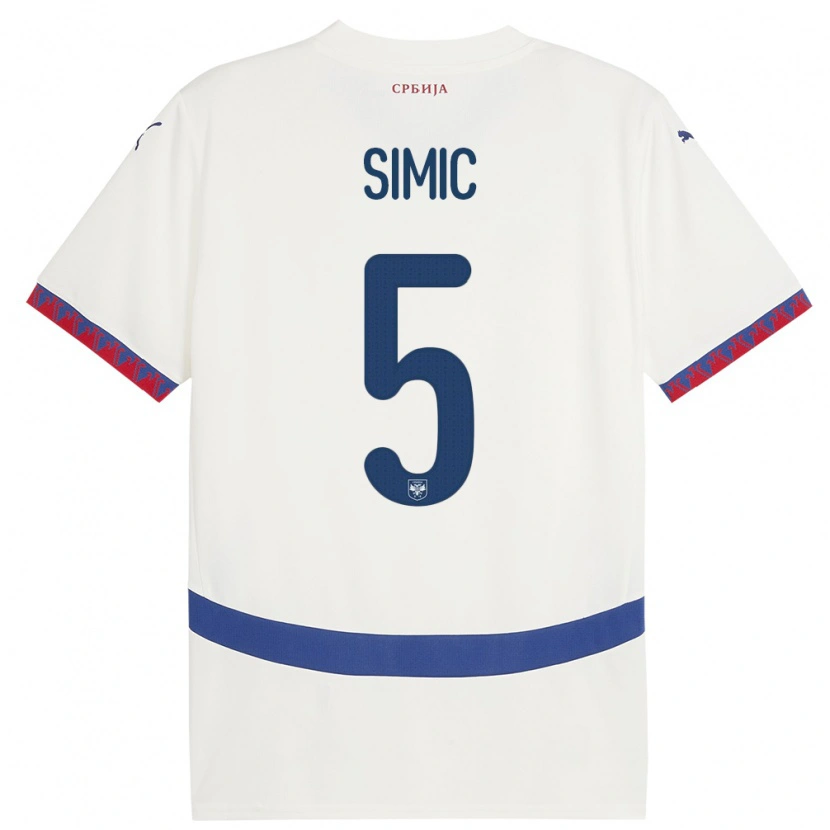 Danxen Donna Maglia Serbia Nikola Simic #5 Bianco Kit Gara Away 24-26 Maglietta