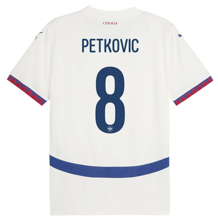Danxen Donna Maglia Serbia Mihajlo Petkovic #8 Bianco Kit Gara Away 24-26 Maglietta