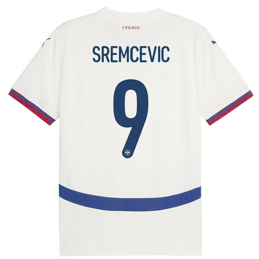 Danxen Donna Maglia Serbia Uros Sremcevic #9 Bianco Kit Gara Away 24-26 Maglietta