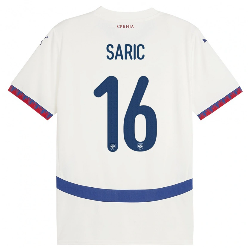 Danxen Donna Maglia Serbia Dimitrije Saric #16 Bianco Kit Gara Away 24-26 Maglietta