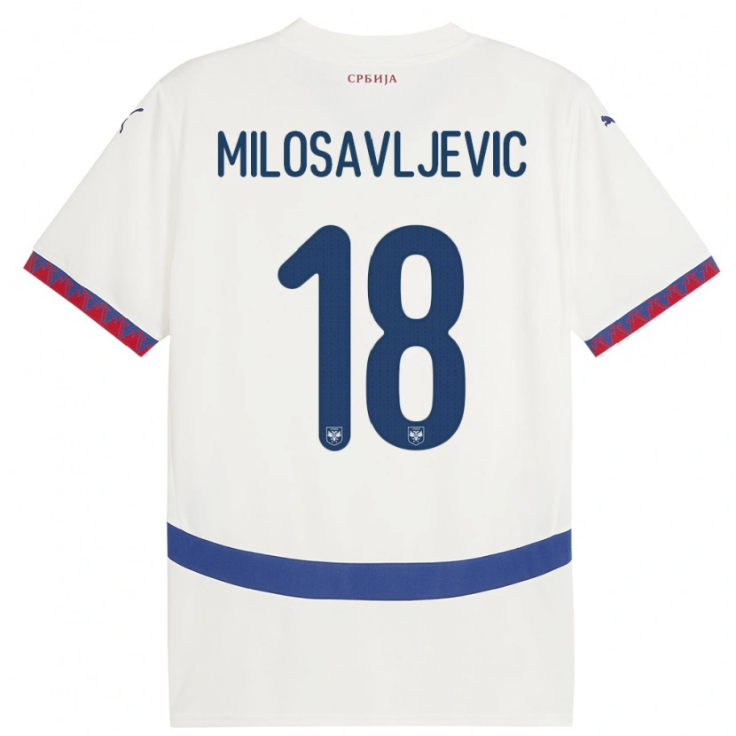 Danxen Donna Maglia Serbia Jovan Milosavljevic #18 Bianco Kit Gara Away 24-26 Maglietta