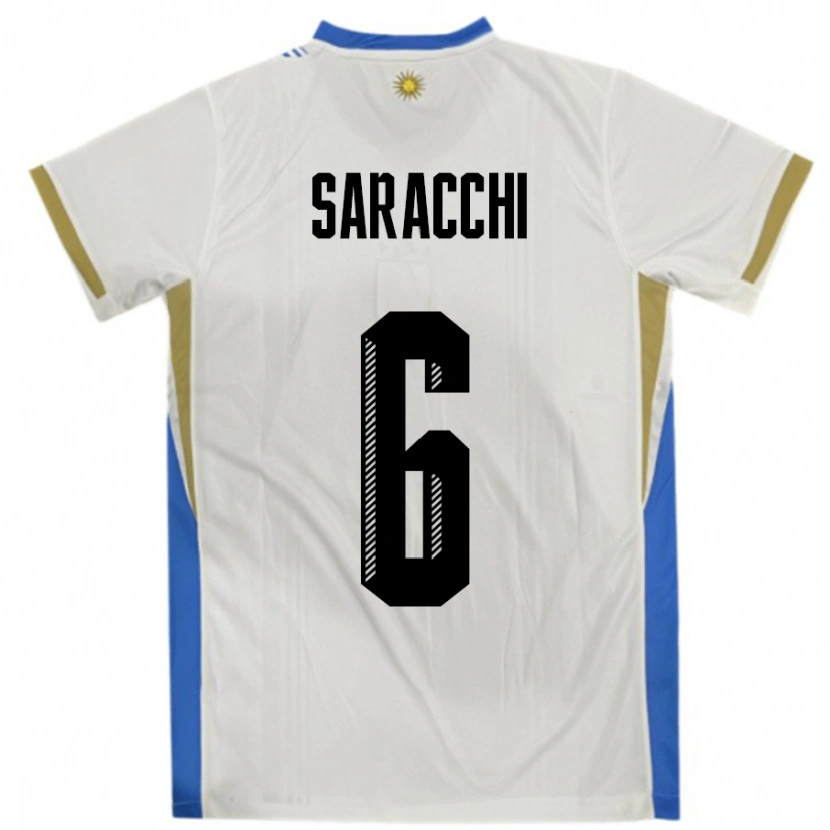 Danxen Donna Maglia Uruguay Marcelo Saracchi #6 Bianco Blu Kit Gara Away 24-26 Maglietta