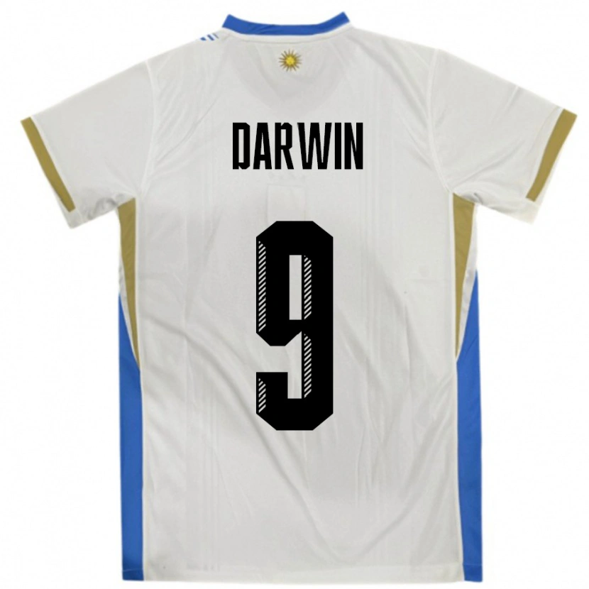Danxen Donna Maglia Uruguay Darwin Núñez #9 Bianco Blu Kit Gara Away 24-26 Maglietta