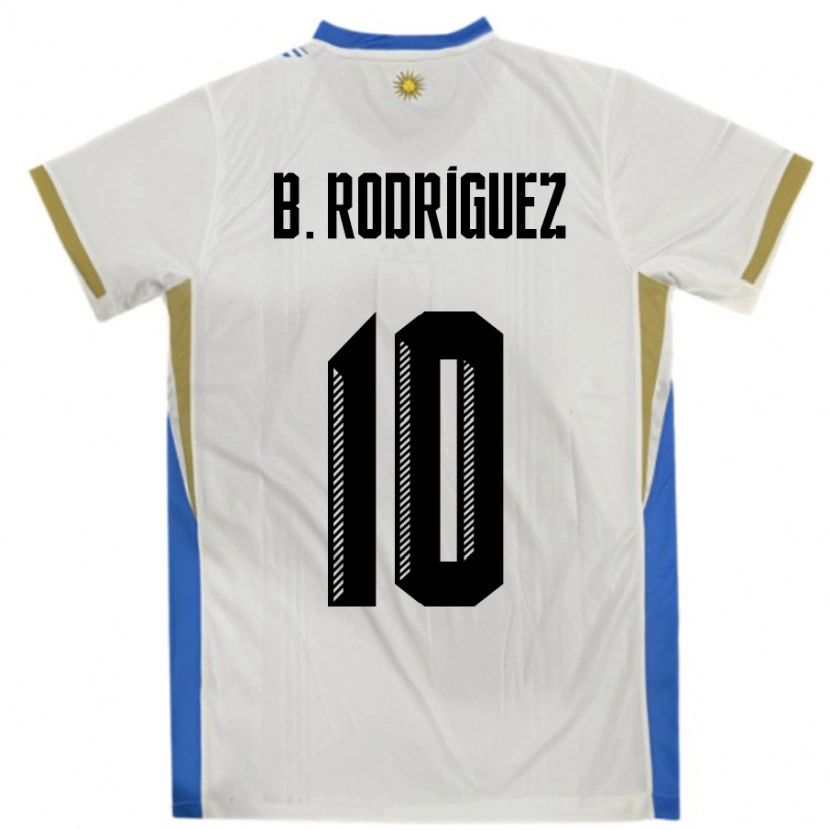 Danxen Donna Maglia Uruguay Brian Rodríguez #10 Bianco Blu Kit Gara Away 24-26 Maglietta