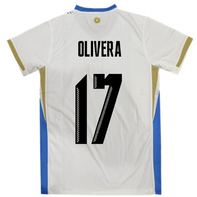 Danxen Donna Maglia Uruguay Cristian Olivera #17 Bianco Blu Kit Gara Away 24-26 Maglietta