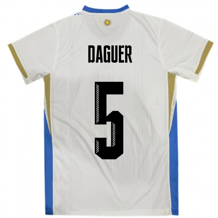 Danxen Donna Maglia Uruguay Julio Daguer #5 Bianco Blu Kit Gara Away 24-26 Maglietta