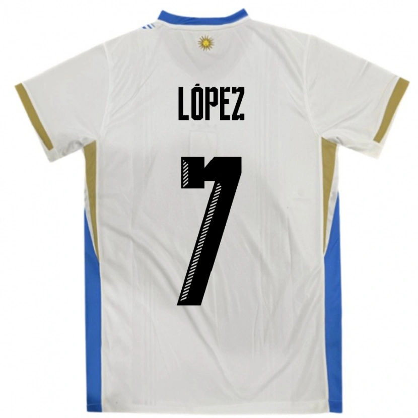 Danxen Donna Maglia Uruguay Nahuel López #7 Bianco Blu Kit Gara Away 24-26 Maglietta