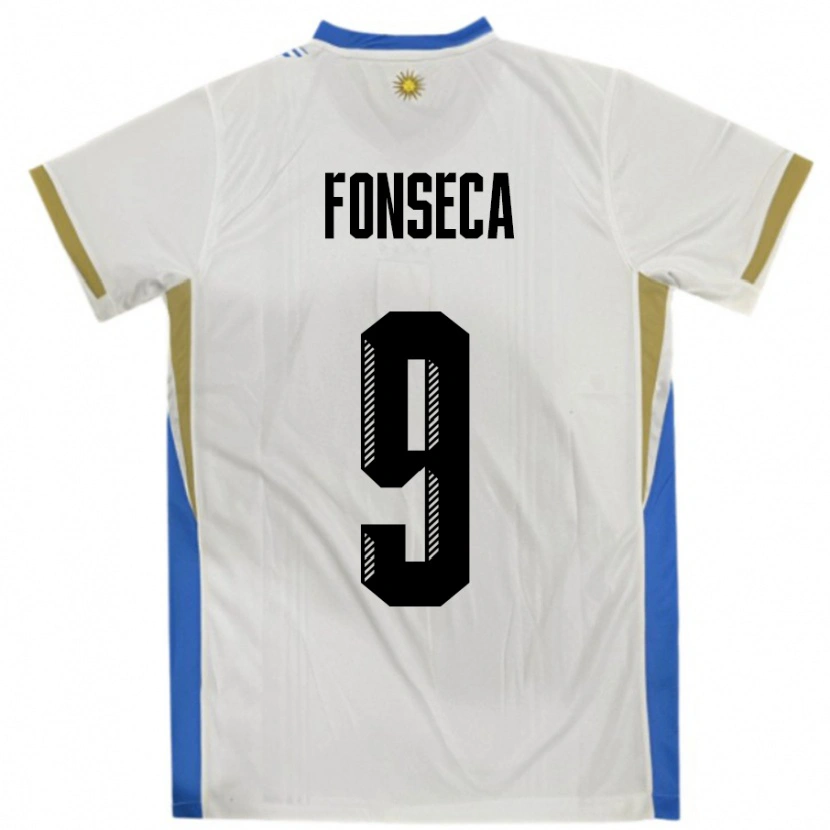 Danxen Donna Maglia Uruguay Matías Fonseca #9 Bianco Blu Kit Gara Away 24-26 Maglietta