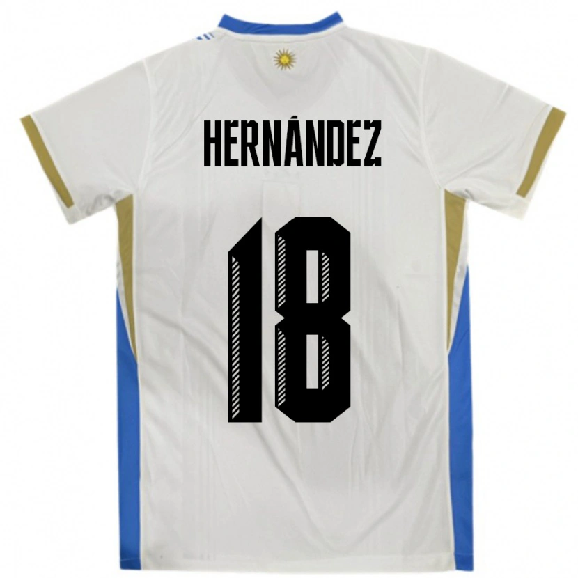 Danxen Donna Maglia Uruguay Tomás Hernández #18 Bianco Blu Kit Gara Away 24-26 Maglietta