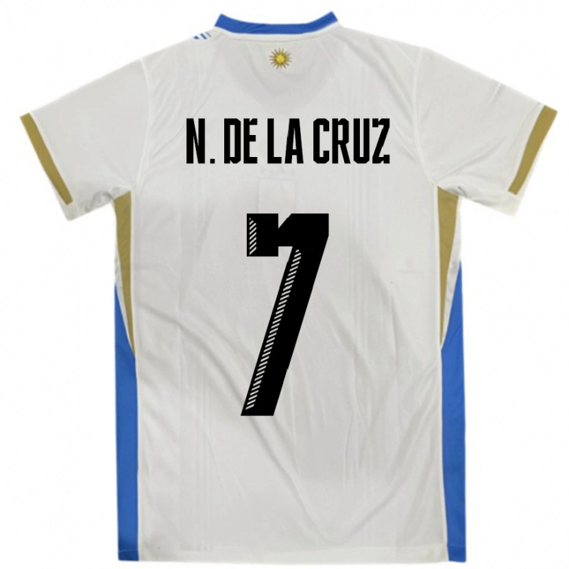 Danxen Donna Maglia Uruguay Nicolas De La Cruz #7 Bianco Blu Kit Gara Away 24-26 Maglietta