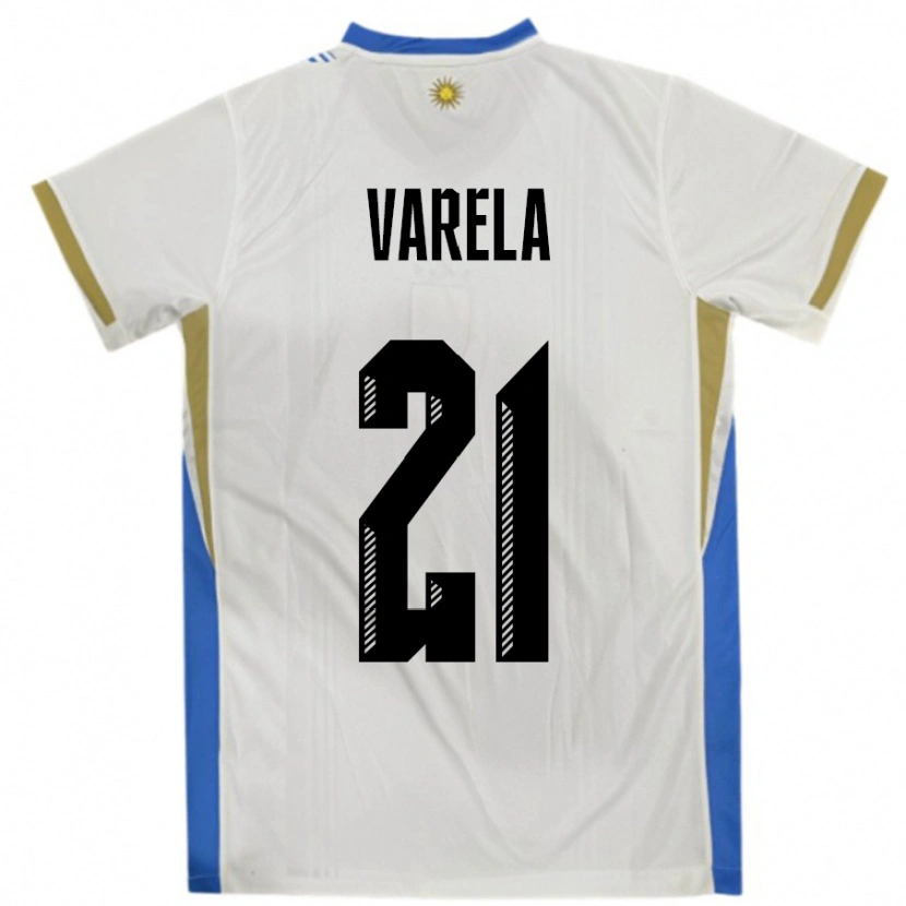 Danxen Donna Maglia Uruguay Gullermo Varela #21 Bianco Blu Kit Gara Away 24-26 Maglietta