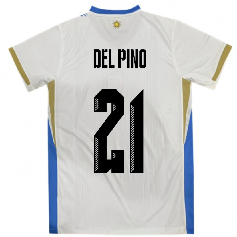 Danxen Donna Maglia Uruguay Emiliano Del Pino #21 Bianco Blu Kit Gara Away 24-26 Maglietta