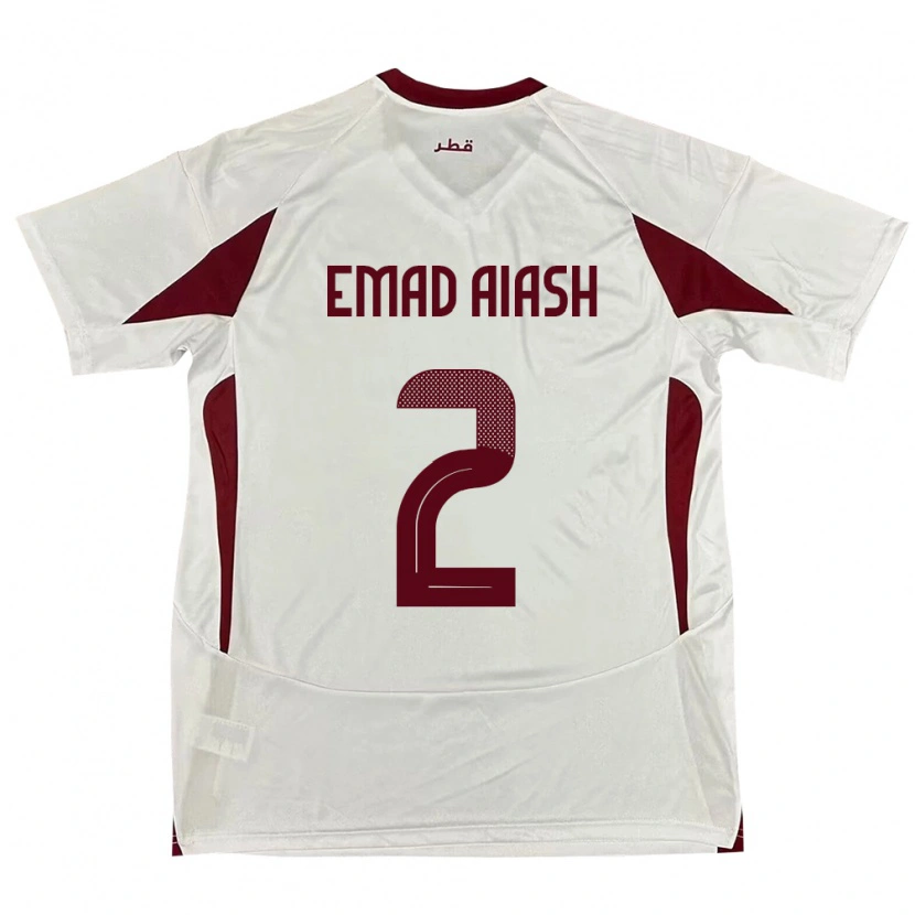 Danxen Donna Maglia Qatar Mohamed Emad Aiash #2 Bianco Kit Gara Away 24-26 Maglietta