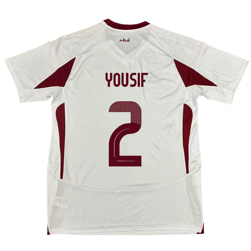 Danxen Donna Maglia Qatar Abdalla Yousif #2 Bianco Kit Gara Away 24-26 Maglietta