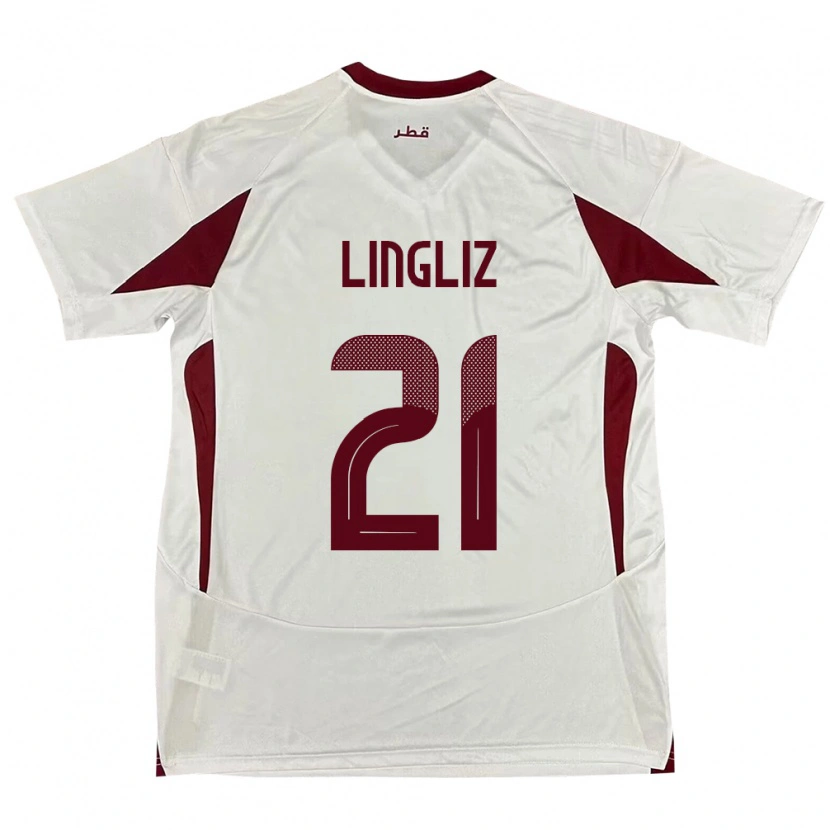 Danxen Donna Maglia Qatar Mohamed Lingliz #21 Bianco Kit Gara Away 24-26 Maglietta