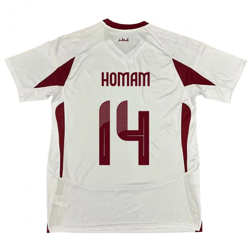 Danxen Donna Maglia Qatar Homam Ahmed #14 Bianco Kit Gara Away 24-26 Maglietta