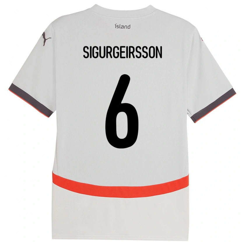 Danxen Donna Maglia Islanda Rúnar Thór Sigurgeirsson #6 Bianco Kit Gara Away 24-26 Maglietta