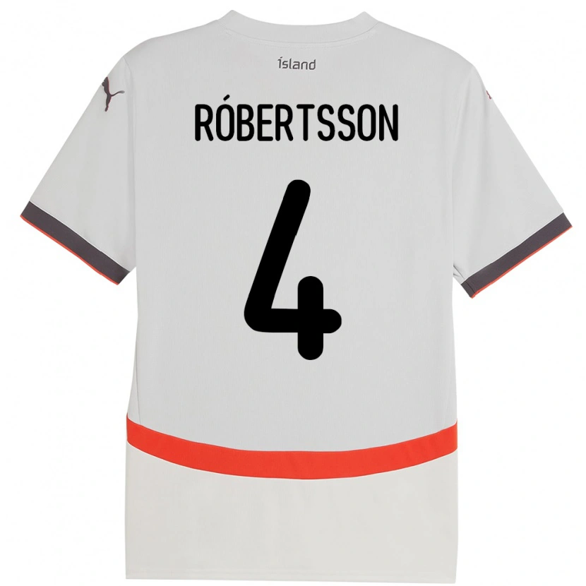 Danxen Donna Maglia Islanda Logi Hrafn Róbertsson #4 Bianco Kit Gara Away 24-26 Maglietta