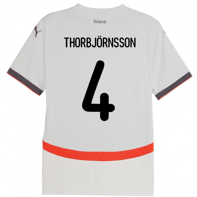 Danxen Donna Maglia Islanda Thorri Stefán Thorbjörnsson #4 Bianco Kit Gara Away 24-26 Maglietta