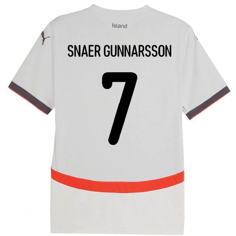 Danxen Donna Maglia Islanda Gabríel Snaer Gunnarsson #7 Bianco Kit Gara Away 24-26 Maglietta