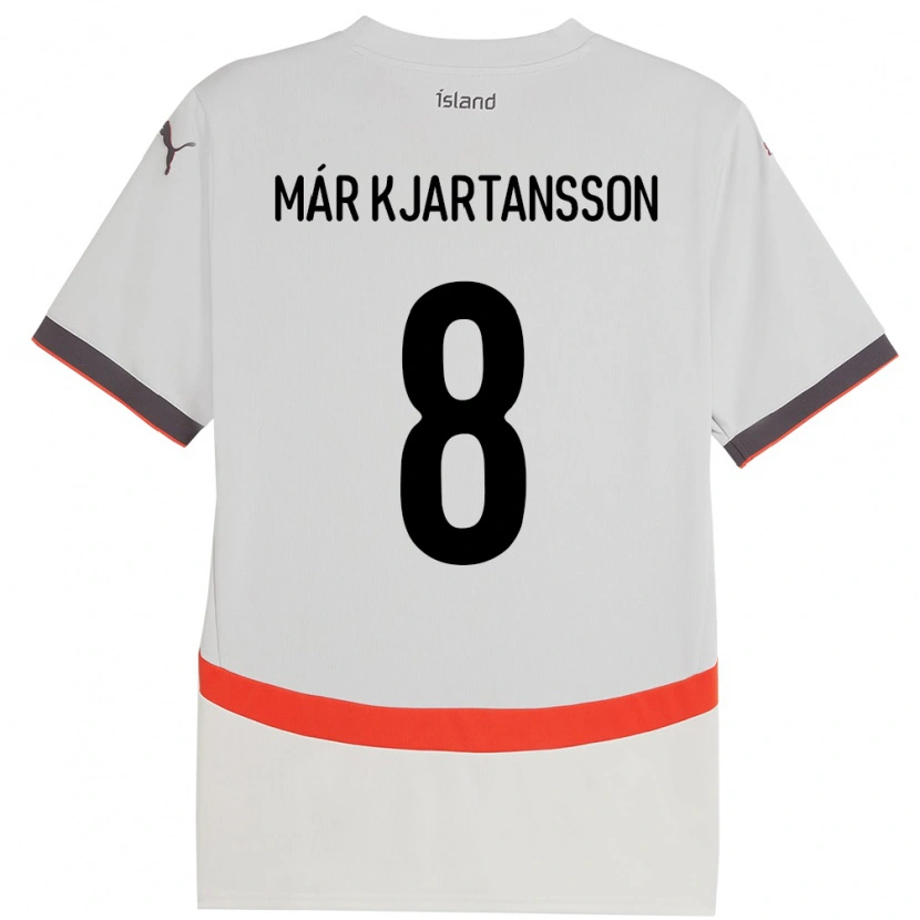 Danxen Donna Maglia Islanda Kjartan Már Kjartansson #8 Bianco Kit Gara Away 24-26 Maglietta