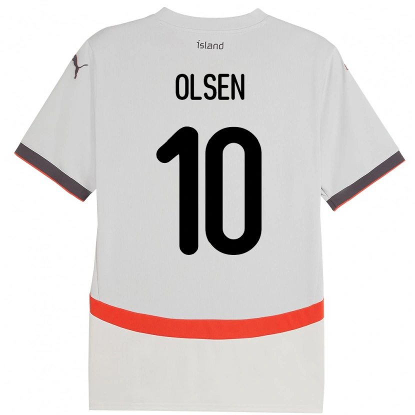 Danxen Donna Maglia Islanda Gunnar Olsen #10 Bianco Kit Gara Away 24-26 Maglietta
