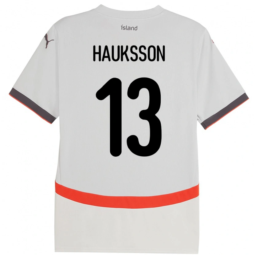 Danxen Donna Maglia Islanda Bjarki Hauksson #13 Bianco Kit Gara Away 24-26 Maglietta