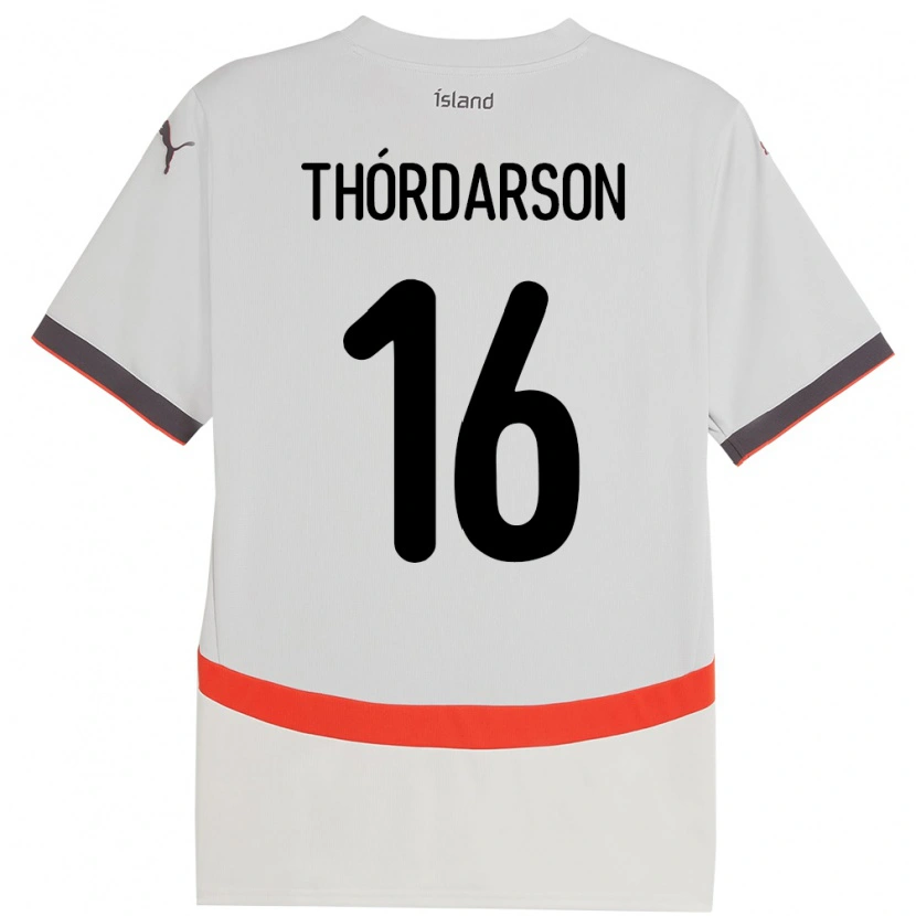 Danxen Donna Maglia Islanda Gísli Thórdarson #16 Bianco Kit Gara Away 24-26 Maglietta