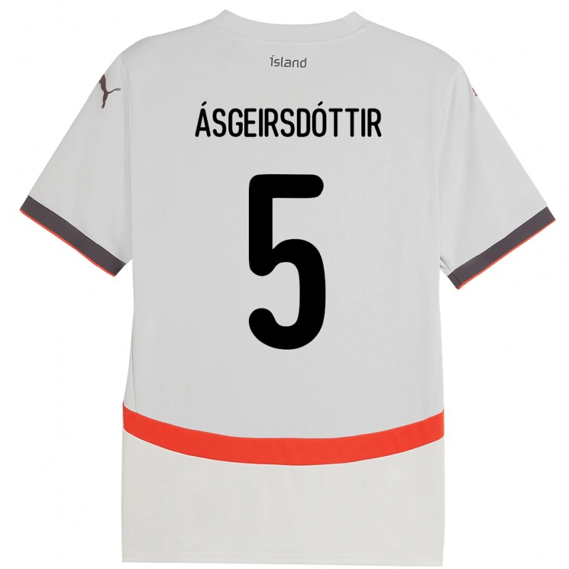 Danxen Donna Maglia Islanda Emilía Kiær Ásgeirsdóttir #5 Bianco Kit Gara Away 24-26 Maglietta