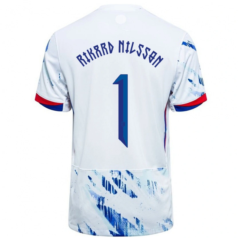 Danxen Donna Maglia Norvegia Oskar Rikard Nilsson #1 Bianco Blu Kit Gara Away 24-26 Maglietta