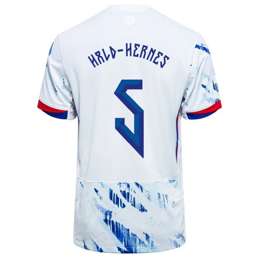 Danxen Donna Maglia Norvegia Ulrik Hald-Hernes #5 Bianco Blu Kit Gara Away 24-26 Maglietta