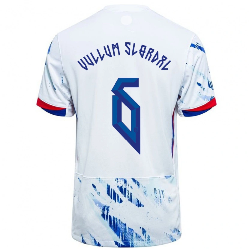 Danxen Donna Maglia Norvegia Elias Vullum Slørdal #6 Bianco Blu Kit Gara Away 24-26 Maglietta
