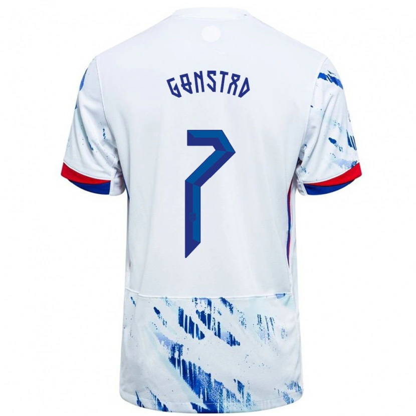 Danxen Donna Maglia Norvegia Julian Gonstad #7 Bianco Blu Kit Gara Away 24-26 Maglietta