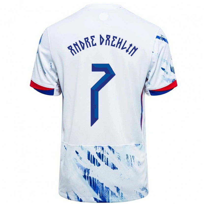 Danxen Donna Maglia Norvegia Kevin André Dæhlin #7 Bianco Blu Kit Gara Away 24-26 Maglietta