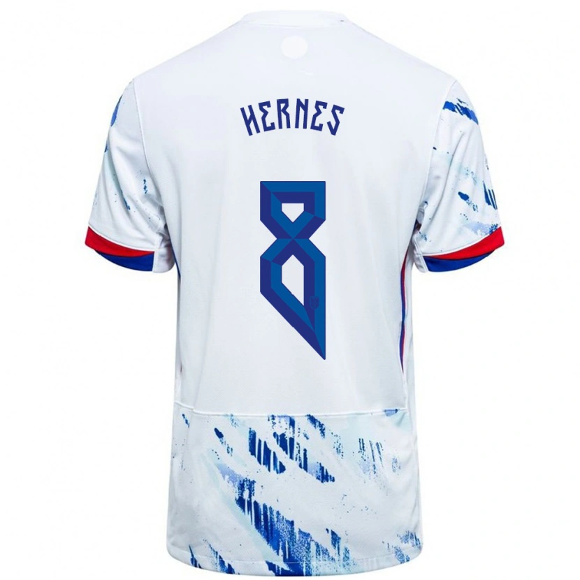 Danxen Donna Maglia Norvegia Travis Hernes #8 Bianco Blu Kit Gara Away 24-26 Maglietta