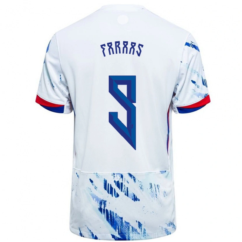 Danxen Donna Maglia Norvegia Benjamin Faraas #9 Bianco Blu Kit Gara Away 24-26 Maglietta